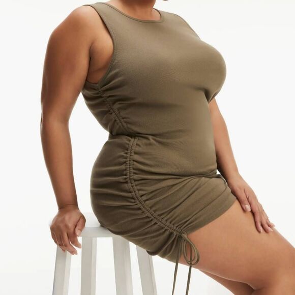 Good American Plus Size 2X (Size 5) Ruched Mini Cotton Dress - Picture 2 of 6